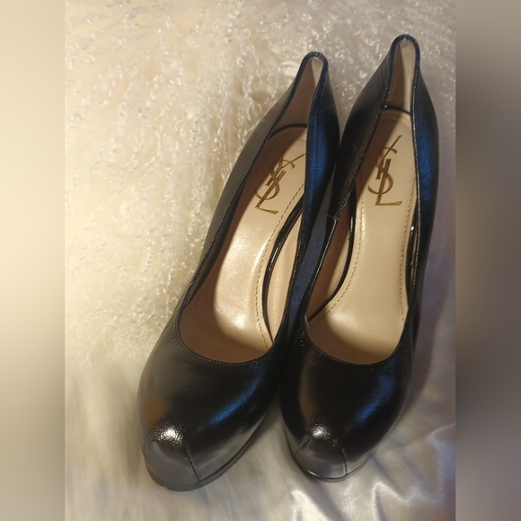 YSL Platform Heels Black Leather Sz 39 US 9 - Picture 10 of 16
